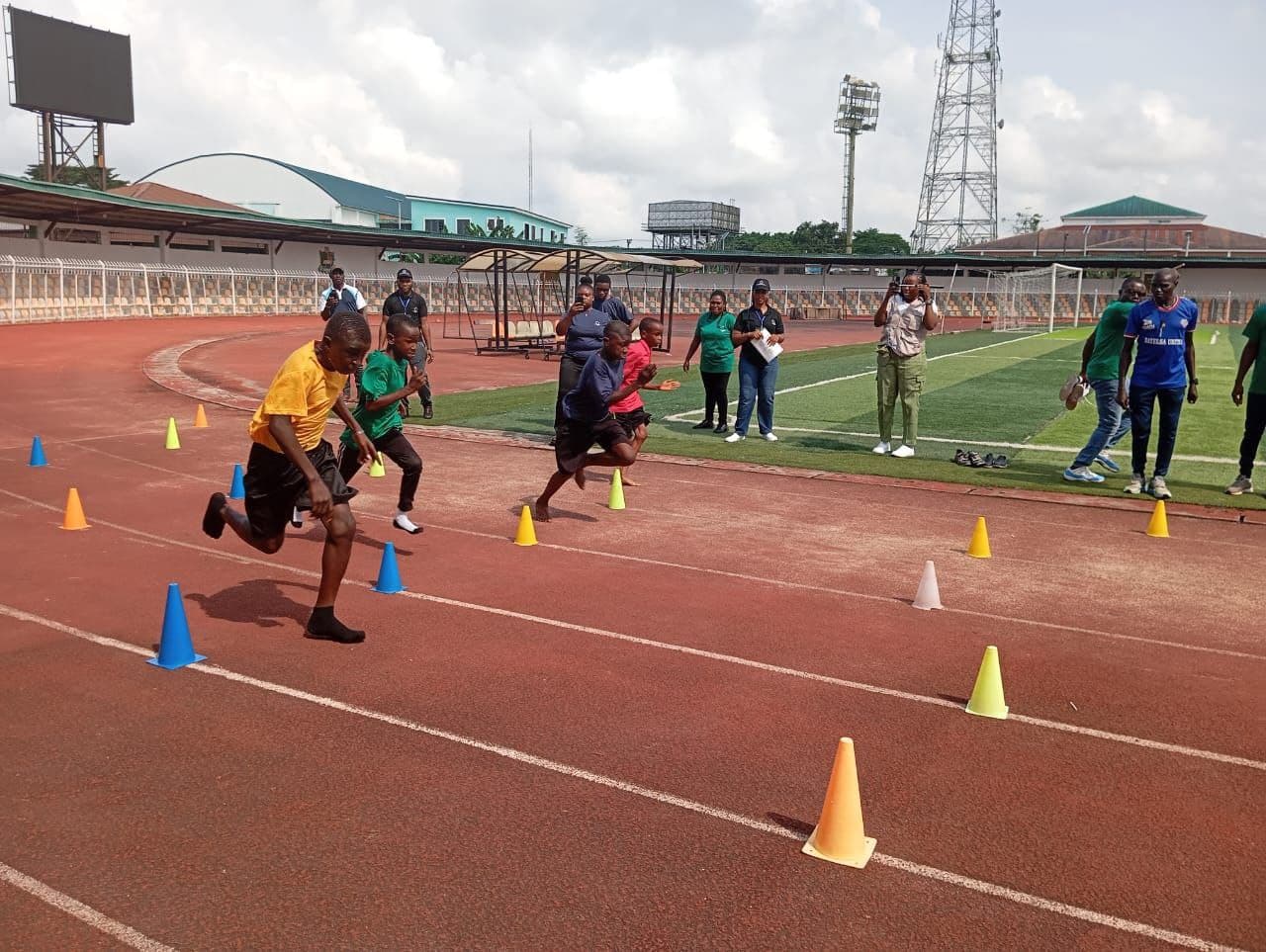 Children competing in obstacle race